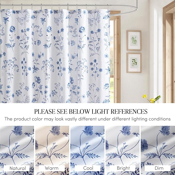 Martha Stewart Martha's Garden Shower Curtain Botanical Floral Print Cotton Shower Curtain for Bathroom, Spa Quality Modern Shower Curtains Standard Size, 72x72 Blue