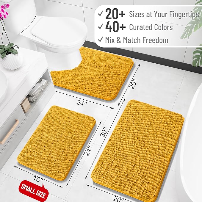 OLANLY Bathroom Rugs 40x32, Extra Soft Absorbent Chenille Bath Rugs, Rubber Backing Quick Dry, Machine Washable Bath Mats for Bathroom Floor, Tub and Shower, Home Decor Accessories, Golden Yellow