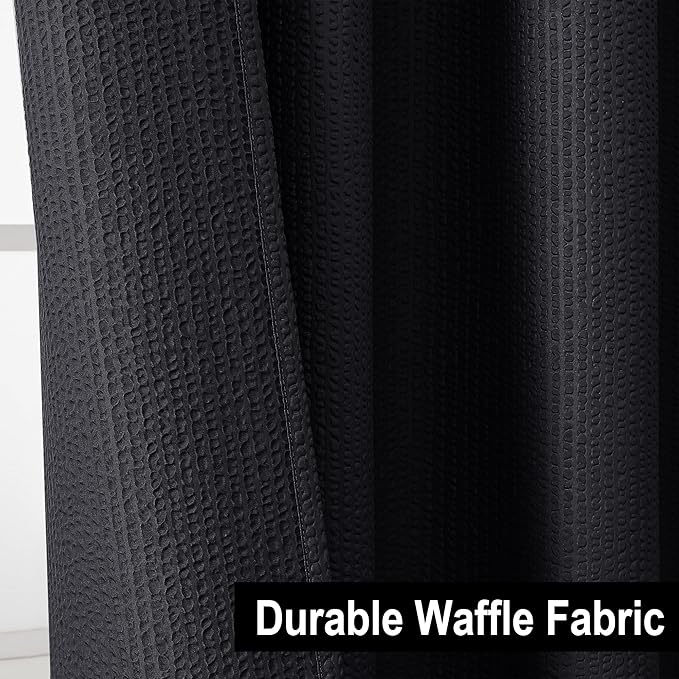 OVZME Berry Black Fabric Shower Curtain - 3D Embossed Hotel Thick Quality Soft Cloth Bath Curtain, Waffle Water Repellent Textured & Machine Washable Material - Standard Size 72x72, Black