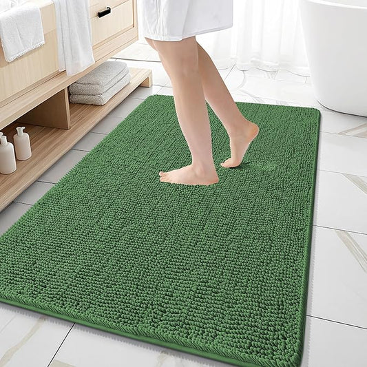 OLANLY Bathroom Rugs 59x35, Extra Soft Absorbent Chenille Bath Rugs, Rubber Backing Quick Dry, Machine Washable Bath Mats for Bathroom Floor, Tub and Shower, Home Decor Accessories, Olive Green
