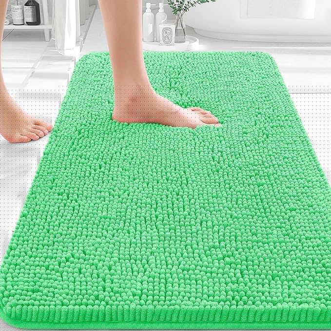 OLANLY Bathroom Rugs 30x20, Extra Soft Absorbent Chenille Bath Rugs, Rubber Backing Quick Dry, Machine Washable Bath Mats for Bathroom Floor, Tub and Shower, Home Decor Accessories, Mint Green