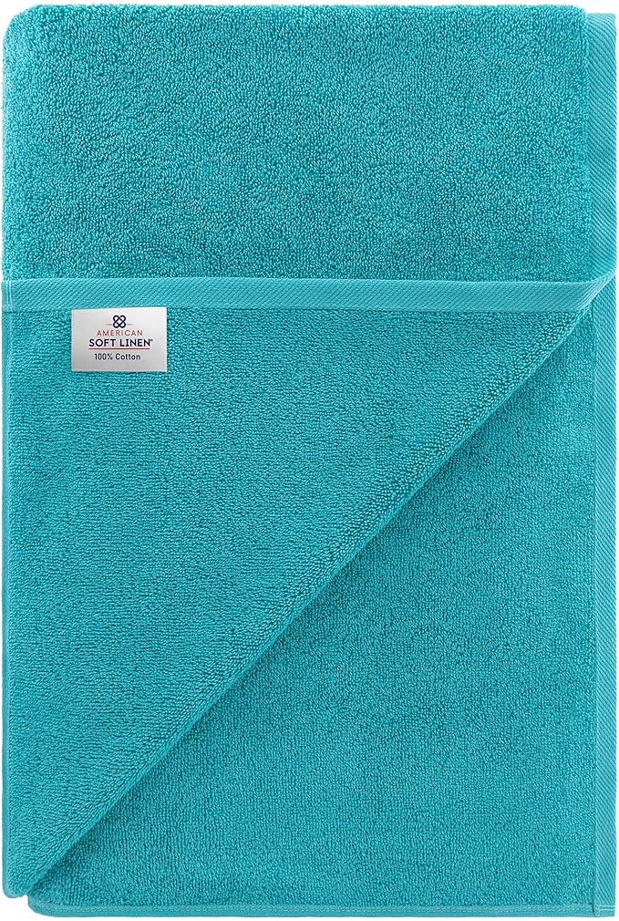American Soft Linen 100% Cotton 600 GSM Turkish 40x80 Oversized Bath Towel Sheet, Extra Large Adult Towels for Bathroom, Aqua Blue Bath Sheet