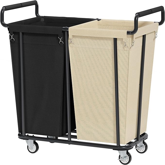 Gewudraw Large laundry hamper with Wheels, 2 Bag 360L Big Rolling Laundry Basket Sorter Cart, Extra Large Laundry Clothes Hamper, Heavy Duty Laundry Basket Organizer for Laundry Room,Bathroom
