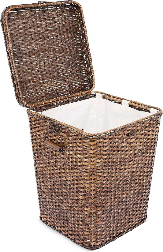BirdRock Home Rattan Peel Hamper with Lid - Removable Laundry Bag - Machine Washable Canvas Lining - Spacious Interior - Organizer, Brown