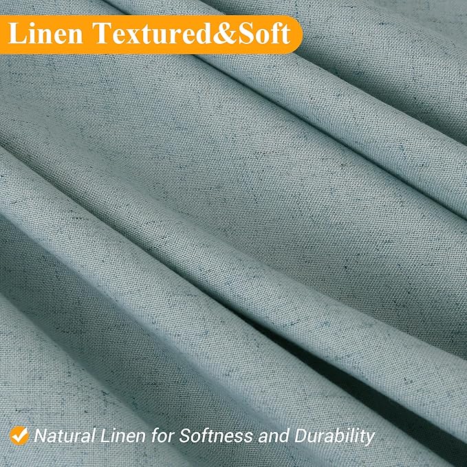 Naturoom Light Blue Linen Shower Curtain, Country Boho Farmhouse Bath Decor Shower Curtains Neutral Cloth Weighted Textured Fabric Bath Curtain Liner with Hooks, 72x78