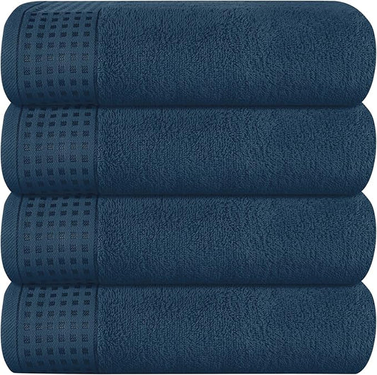 GLAMBURG Ultra Soft 4 Pack Oversized Bath Towel Set 27x54 inches, 100% Cotton Bath Towels, Highly Absorbant Compact Quickdry & Lightweight Towel, Ideal for Gym Travel Camp Pool - Mineral Blue