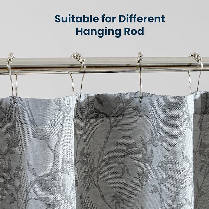 SLEEP ZONE Farmhouse Jacquard Shower Curtain, Textured Fabric Shower Curtains Leaf Curtain for Modern Home Decorations Bathroom, 72" × 84" Grey Leaf