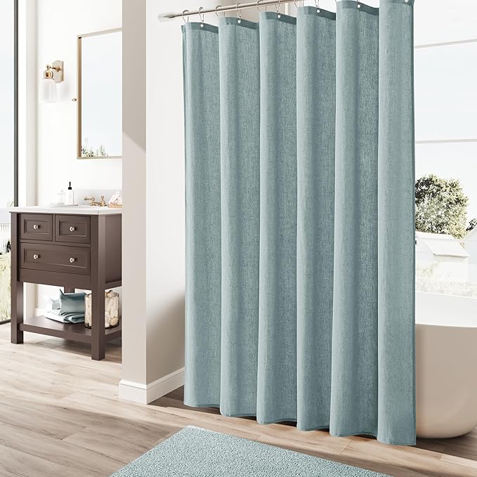 Naturoom Blue Linen Shower Curtain, Cloth Textured Fabric Shower Curtain Set with Hooks, Simple Elegant Modern Farmhouse Country Ultra Thick Bath Curtains for Bathroom,Water Repellent,72x96