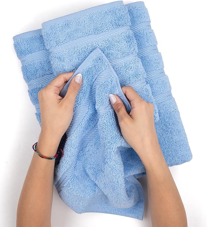 American Soft Linen Luxury Hand Towels for Bathroom, 600 GSM Heawy Weight 16x28 Size 100% Cotton Turkish 4 Piece Hand Face Towel Set, Sky Blue Hand Towels