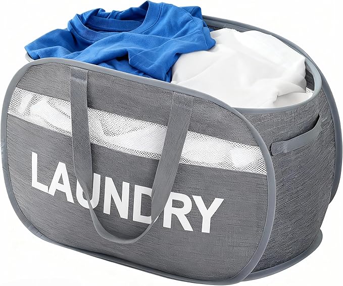 Foldable Laundry Basket with Zipper Lid, Reinforced Steel Ring Collapsible laundry hamper, 70L Breathable Mesh Dirty clothes hamper with Dual Handles for Home, Dorm, Apartment,Bedroom