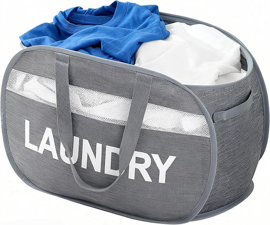 Foldable Laundry Basket with Zipper Lid, Reinforced Steel Ring Collapsible laundry hamper, 70L Breathable Mesh Dirty clothes hamper with Dual Handles for Home, Dorm, Apartment,Bedroom