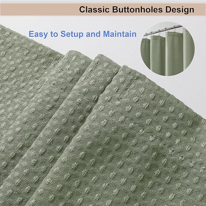 OWENIE Sage Green Waffle Weave Fabric Shower Curtain, Textured Heavy Cloth Shower Curtains for Bathroom, Water Repellent Soft Hotel Spa Luxury Elegant Bath Curtain, Machine Washable, 72x78 Inch