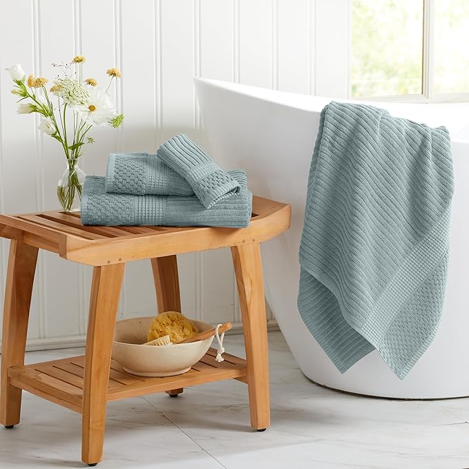 Springtree Home 100% Cotton Bath Towel Set | 6 Piece Set | Absorbent & Quick-Dry Bath Towels | Textured and Durable Cotton | Krista Collection - Silver Blue