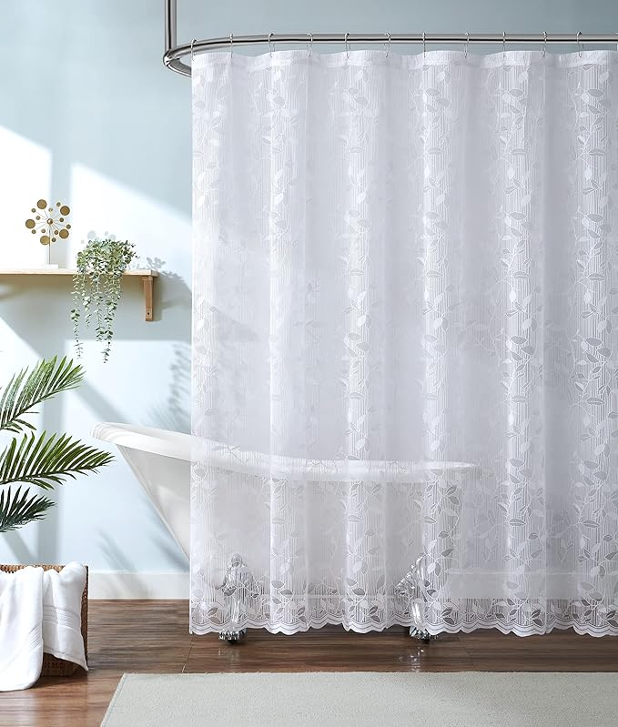 Warm Home Designs Small White Lace Shower Curtain - Clear With Rustic Leaf Pattern - 36 x 72 Inch Farmhouse Stall Creates Beautiful and Elegant Decor - GR White 36"
