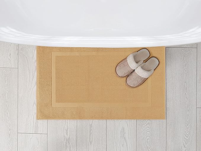 Utopia Towels Cotton Banded Rug, Bath Mats, Not a Bathroom Rug, 21 by 34 Inches, 100% Ring Spun Cotton, Highly Absorbent Shower Bathroom Floor Mat, Champagne, 2 Pack