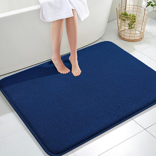 OLANLY Thick Memory Foam Bath Mat Rug 40x32, Extra Soft Absorbent Bathroom Rug, Quick Dry Bath Mats, Non-Slip, Machine Washable Carpet for Bathroom, Tub and Shower, Home Decor Accessories, Navy