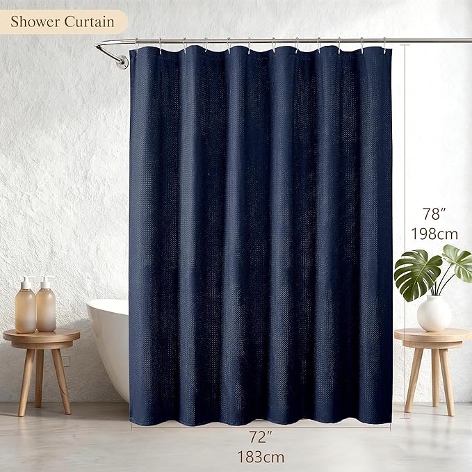 Aiyufeng Navy Blue Shower Curtains for Bathroom，Dot Like Embossed Textured Waterproof Fabric Shower Curtain，Hotel Luxury Quality & Soft Cloth，Machine Washable，72Wx78L