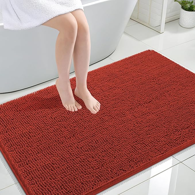 OLANLY Bathroom Rugs 47x32, Extra Soft Absorbent Chenille Bath Rugs, Rubber Backing Quick Dry, Machine Washable Bath Mats for Bathroom Floor, Tub and Shower, Home Decor Accessories, Rustic Terracotta