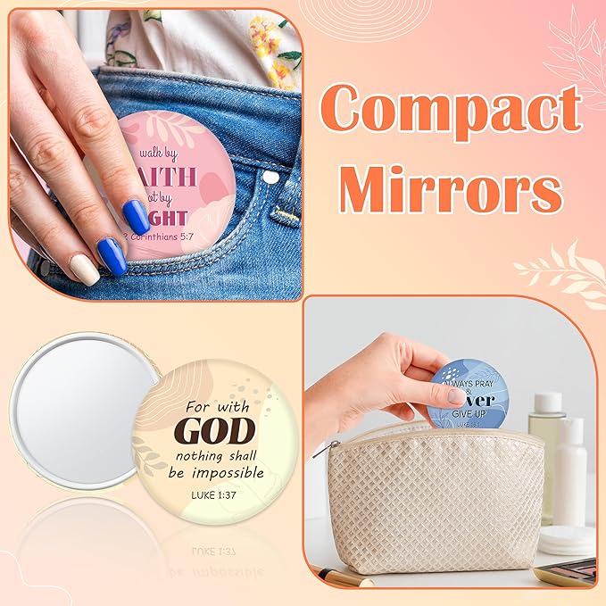 Y1tvei Boho Watercolor Mirrors Bulk - 36Pcs Bible Verse Christian Inspirational Gifts Scripture Mini Compact Mirrors Portable Round Pocket Makeup Mirror for Women Purse Religious Church Party Favors