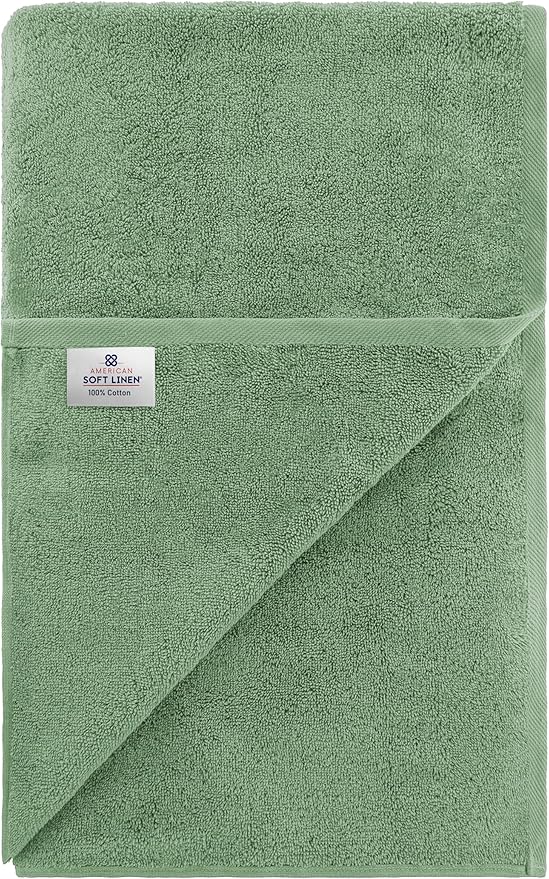 American Soft Linen 100% Cotton 600 GSM Turkish 40x80 Oversized Bath Towel Sheet, Extra Large Adult Towels for Bathroom, Sage Green