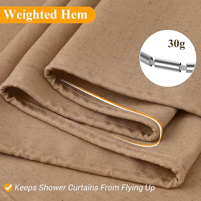 Naturoom Camel Linen Shower Curtain, Country Boho Farmhouse Bath Decor Shower Curtains Neutral Cloth Weighted Textured Fabric Bath Curtain Liner with Hooks, 72x78