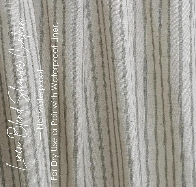 Farmhouse Striped Shower Curtain - 72x84 Inches, Linen Blend Fabric, Breathable & Machine Washable, Rustic Sage for Bathroom Decor (Hooks/Liner Not Included)