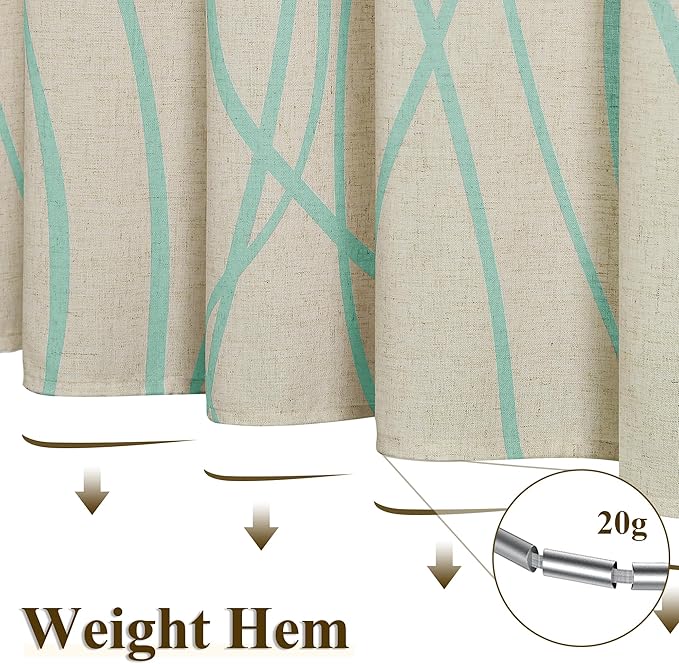 Mint Green Modern Farmhouse Linen Shower Curtain, Country Cottage Bathroom Decor Striped Minimal Boho Textured Linen Shower Curtain Set with Hooks, 72x72