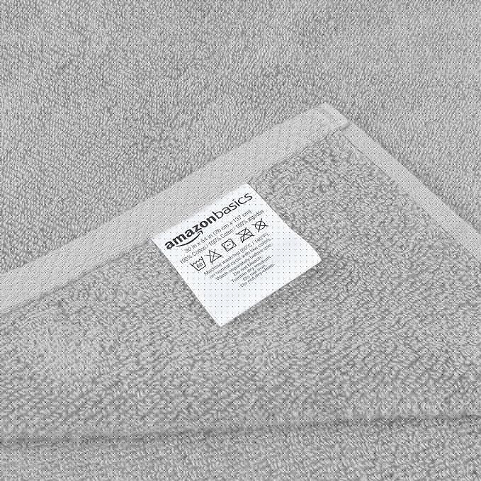 Amazon Basics 2 Piece Quick-Dry Oversize Bath Towel, 100% Cotton, Platinum, 54" x 30" (Pack of 12)