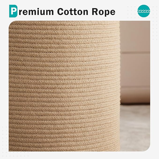 YOUDENOVA Cotton Laundry Hamper, 58L - Woven Collapsible Storage Basket - Jute Brown