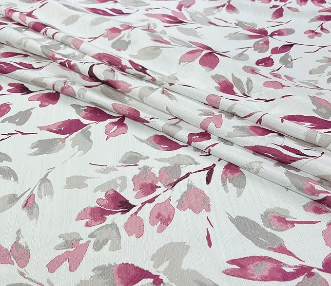 Serafina Home Hotel Quality Fabric Bathroom Shower Curtain: Floral Leaf Damask - Pink, Gray and White (72 x 70 inches)