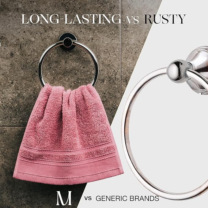Marmolux Acc Chrome Towel Ring - Hand Towel Holder for Bathroom Wall - Simple Round Towel Hanger for Bathroom - Heavy Duty SUS 304 Stainless Steel Bathroom Towel Rack - Towel Rack Bathroom - Towel Bar
