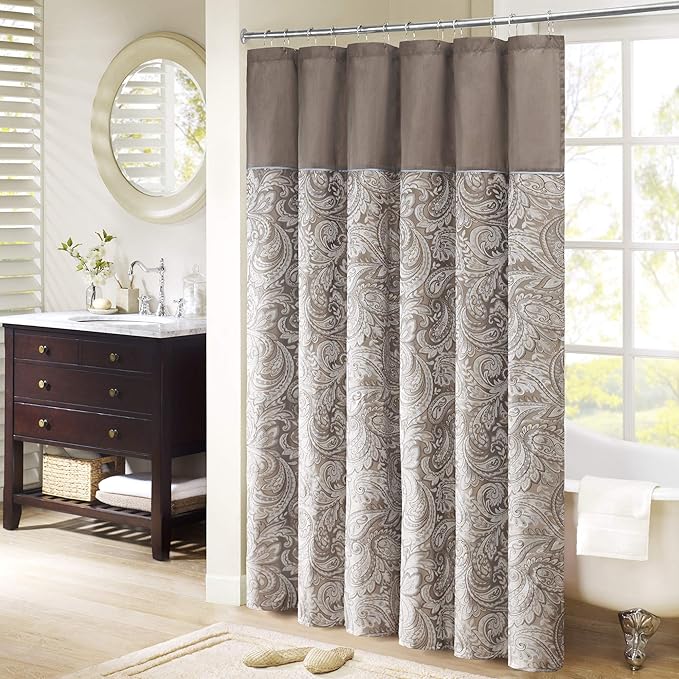 Aubrey Design Stripe Top Modern Shower Curtain, Jacquard Traditional Shower Curtains for Bathroom, 72 X 72, Blue