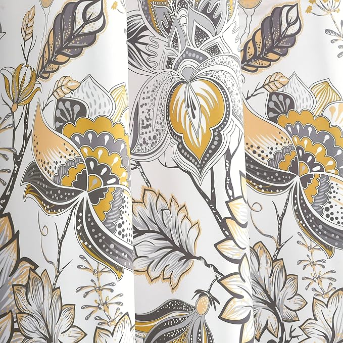 Lush Decor Cynthia Jacobean Shower Curtain, 72" x 72", Yellow & Gray