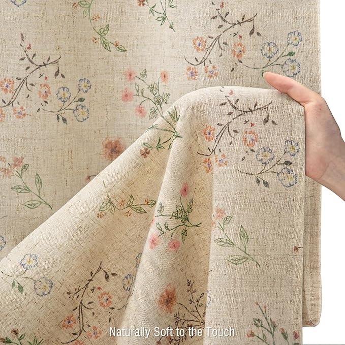 Floral Vintage Linen Shower Curtain, French Country Shower Curtains for Bathroom, 54Wx72H
