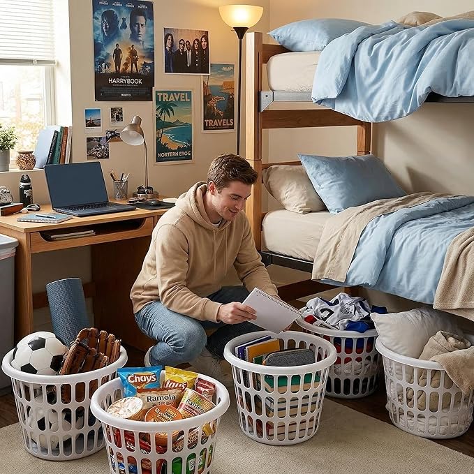 (8 Pack) 1-Bushel Round Plastic Laundry Baskets - Durable,Large Capacity for Bedroom, Bathroom, Laundry Room & Dorm