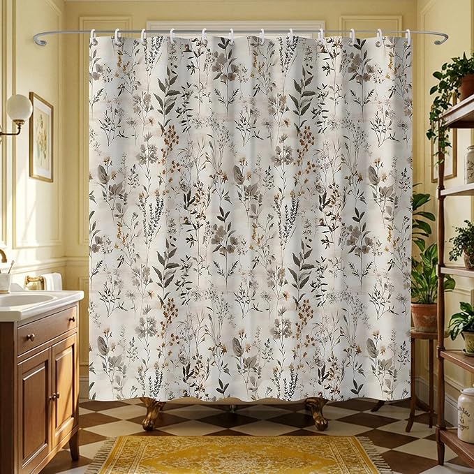 Vintage Boho Floral Shower Curtains,Modern Aesthetic Farmhouse Shower Curtains for Bathroom,Funny Waterproof Polyester Farmhouse Style Bathroom Decor,72x72 Inch