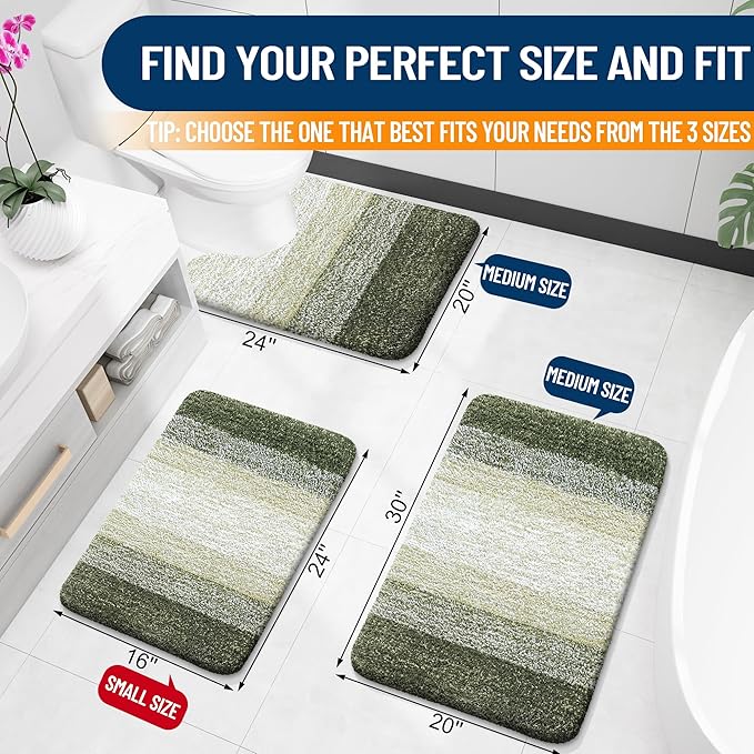OLANLY Luxury Toilet Rugs U-Shaped 24x20, Extra Soft and Absorbent Microfiber Bathroom Rugs, Non-Slip Plush Shaggy Bath Mat, Machine Wash Dry, Contour Bathroom Mats for Toilet Base, Dark Green