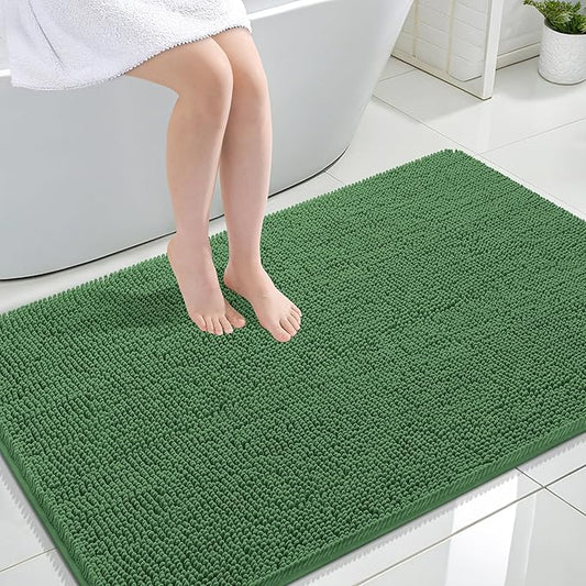 OLANLY Bathroom Rugs 47x32, Extra Soft Absorbent Chenille Bath Rugs, Rubber Backing Quick Dry, Machine Washable Bath Mats for Bathroom Floor, Tub and Shower, Home Decor Accessories, Olive Green
