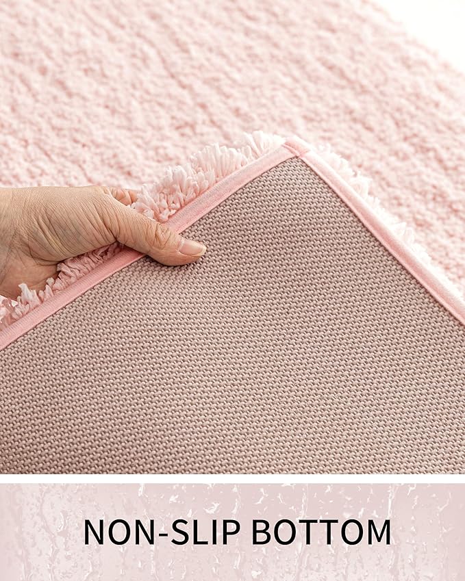 Toilet Rugs U-Shaped Mat 24x22, Contour Bathroom Mat - Ultra Soft & Absorbent Microfiber, Quick-Dry, Machine Washable with High Density Foam Latex Non Slip Backing, Pink