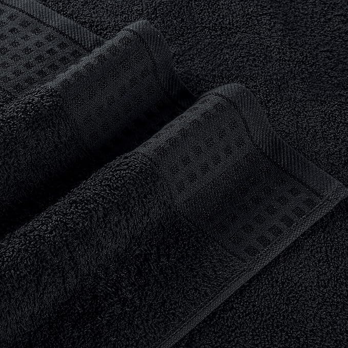 GLAMBURG 100% Cotton Ultra Soft 6 Pack Towel Set, Contains 2 Bath Towels 28x55 Inches, 2 Hand Towels 16x24 Inches & 2 Wash Coths 12x12 Inches, Compact Absorbent Lightweight & Quickdry - Black