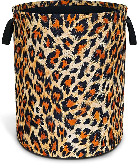 Brown Black Leopard Print Laundry Basket Funny Foldable Waterproof Oxford Cloth Tote Bag Laundry Hamper Large Clothes Storage Bucket Toy Organizer For Bathroom/Laundry Storage/Bedroom 18.9x16.5 Inch