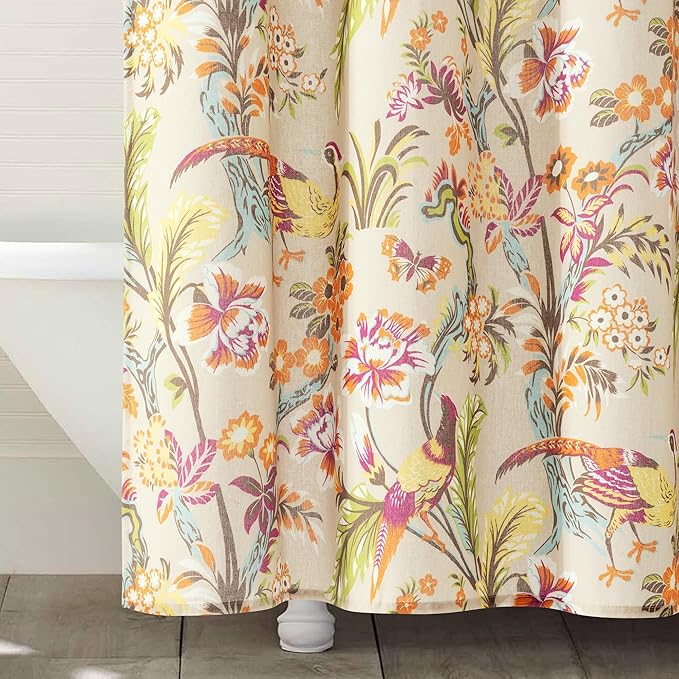 Lush Decor Dolores Linen Textured Shower Curtain Single 72" W x 72" L Neutral & Multi - Floral Shower Curtains for Bathroom - Bathroom Curtain