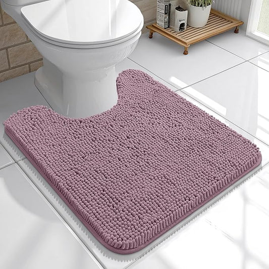 OLANLY Toilet Rugs U-Shaped 20x20, Extra Soft Absorbent Chenille Contour Bathroom Rugs for Toilet, Dry Quickly, Machine Washable, Non-Slip Bath Mat, Deep Plum