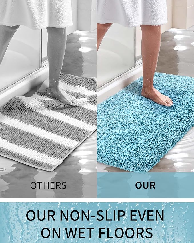 Bathroom Rugs Non Slip Washable 59x24, Ultra Thick Soft Microfiber Absorbent Bath Mats, High Density Foam Latex Non Slip Backing Bath Rugs, Fluffy Floor Carpet for Tub&Shower, Teal