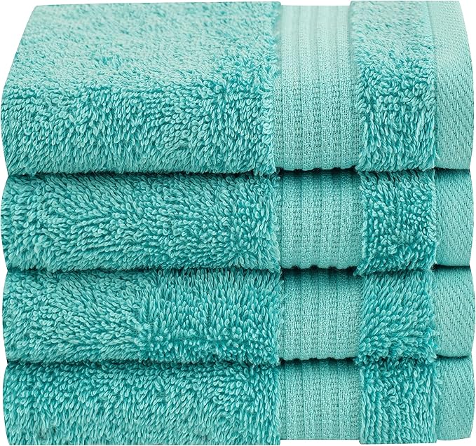 Cotton Paradise 100% Cotton Turkish Washcloth Set for Bathroom, 4 Piece Soft Absorbent Small Towels Wash Rags, Turquoise