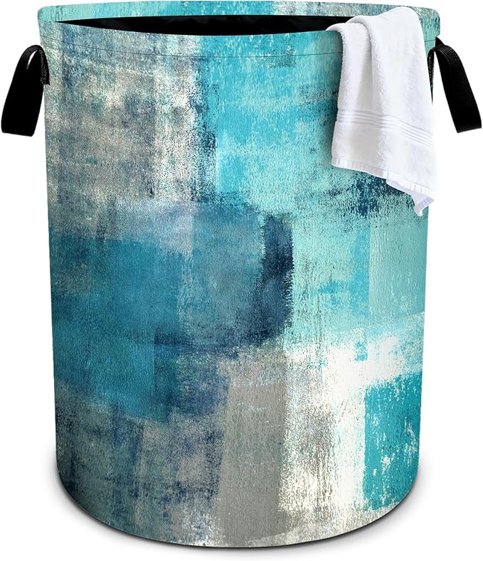 Teal Laundry Basket Storage Bin Foldable Laundry Hamper Clothes Storage Bucket Organizer 19.6x15.7 Inch For Laundry Room/Bedroom/Bathroom