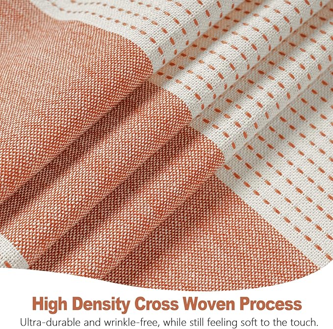 Boho Farmhouse Thick Shower Curtain with Tassels, Rustic Rusty Red Cotton Linen Soft Fabric Shower Curtain Water Repellent, Shabby Chic Heavyweight Striped Shower Curtains for Bathroom