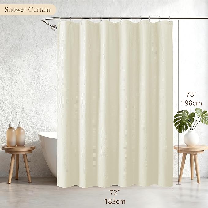 Aiyufeng Cream Shower Curtains for Bathroom，Dot Like Embossed Textured Waterproof Fabric Shower Curtain，Hotel Luxury Quality & Soft Cloth，Machine Washable，72Wx78L