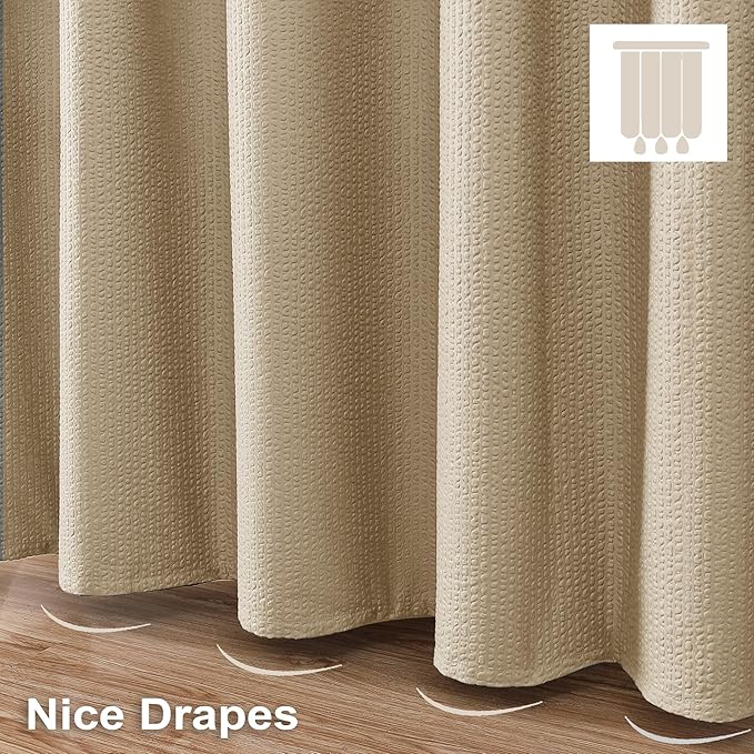 OVZME Taupe Extra Long Shower Curtain 72 x 84 Inch, 3D Embossed Textured Fabric Shower Curtain for Bathroom, Hotel Spa Bathroom Curtains, Water Repellent Machine Washable