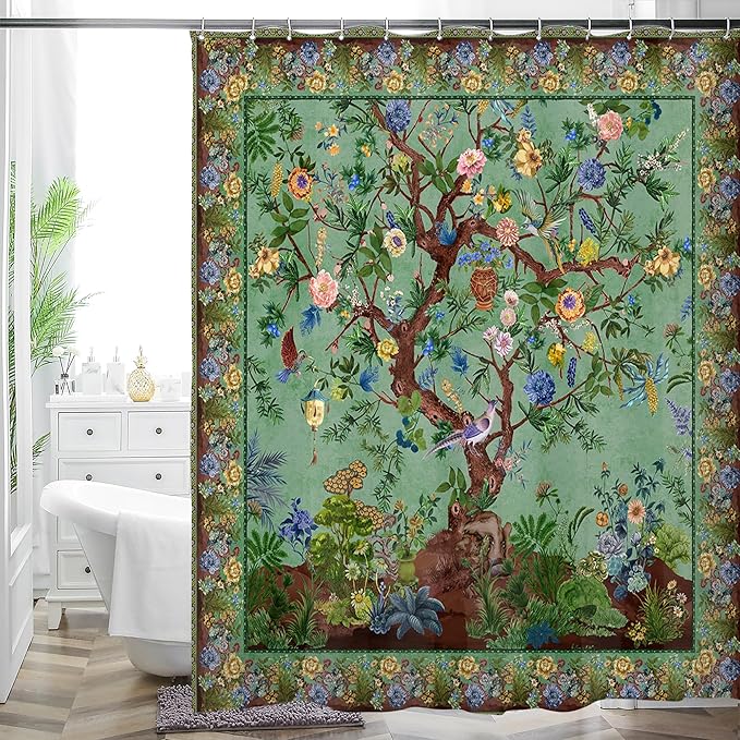 HMS Happy Memories Bohemian Flower Bathroom Curtain Colorful Boho Floral Print Beautiful Bright Polyester Fabric Cloth Shower Curtain for Bathroom Decoration, 72"x72"